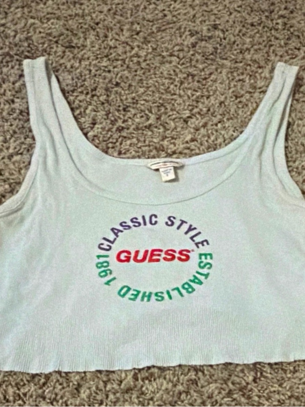 Y2K! GUESS Women's Light Blue Crop Tank Top with Logo